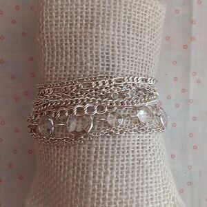 Silver Tone Multi Chain Clear Crystal Bracelet